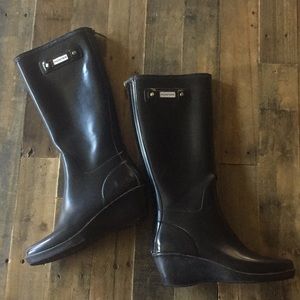 Hunter Boots Wedge Matte Black Size 8